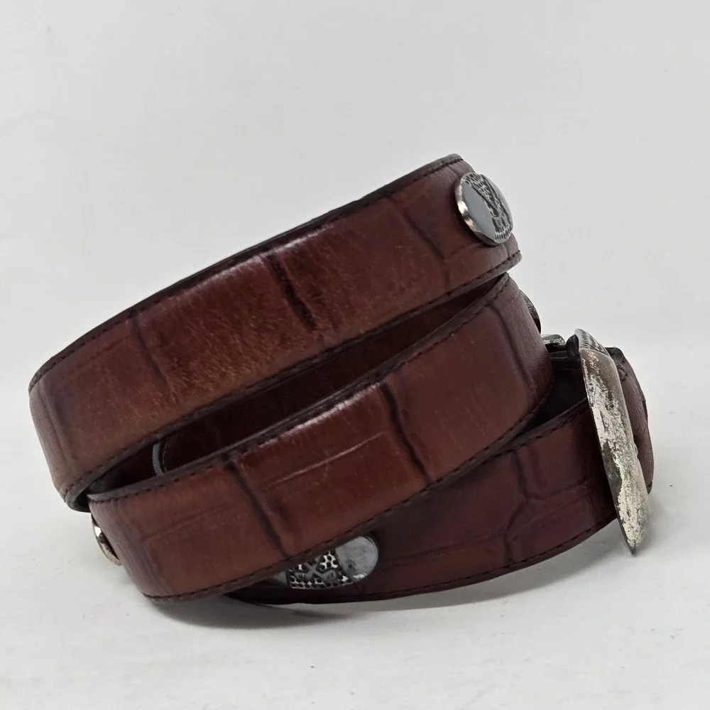 Mens Brown Croco Embossed Leather Golf Belt Silver Western Buckle Golf Clubs 38